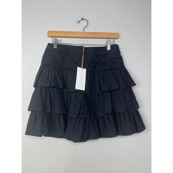 NWT Cleobella Kera Tiered Mini Skirt Pull On Elastic Waist Charcoal Black Sz Med - Picture 2 of 8